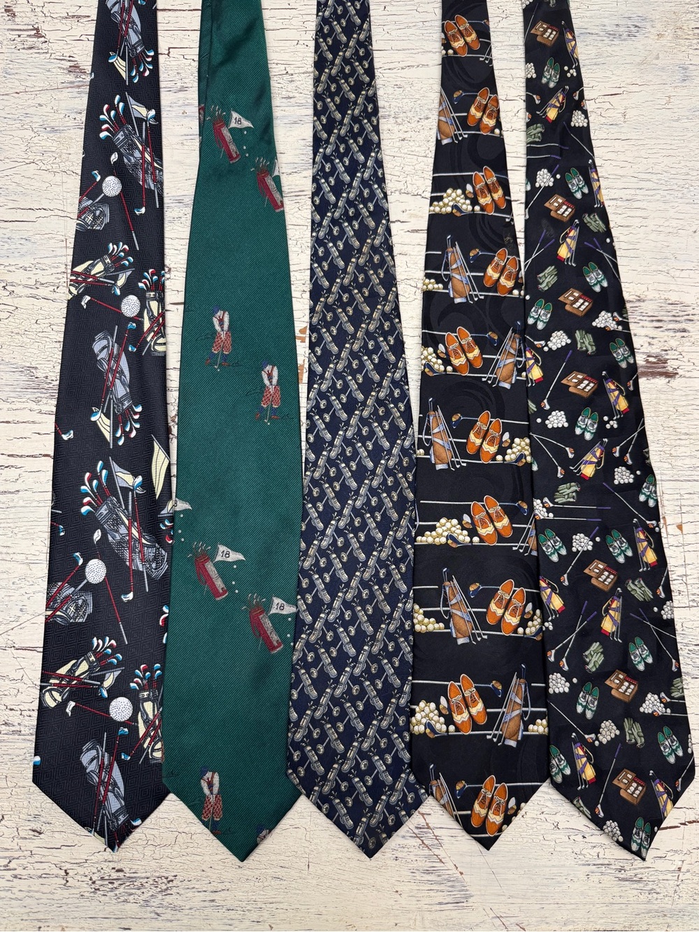5 Vintage Men's Golf Patterned Ties